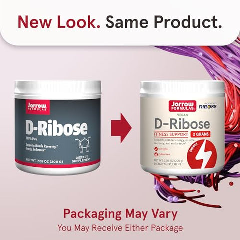 D-Ribose 2g: Suporte para Fitness, Recuperação Muscular e Resistência, 200g - Jarrow Formulas