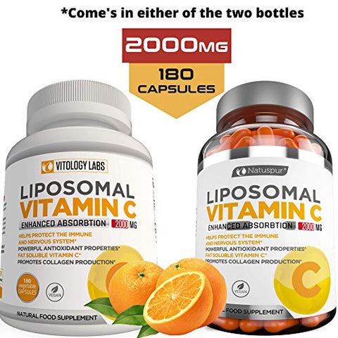 Natuspur - Vitamina C Lipossomal Premium 2000mg – 180 Cápsulas – Ácido Ascórbico de Alta Absorção Ultra Potente, Suporte ao Sistema Imunológico