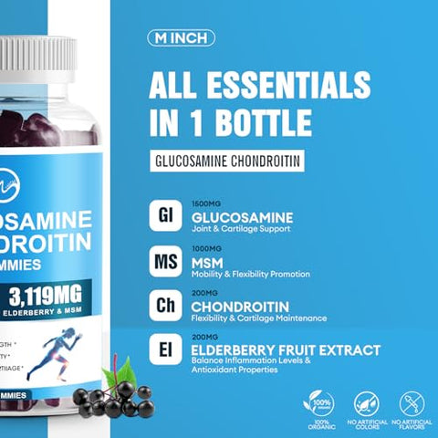 M inch - Gummies de Glucosamina e Condroitina, 1500mg Glucosamina