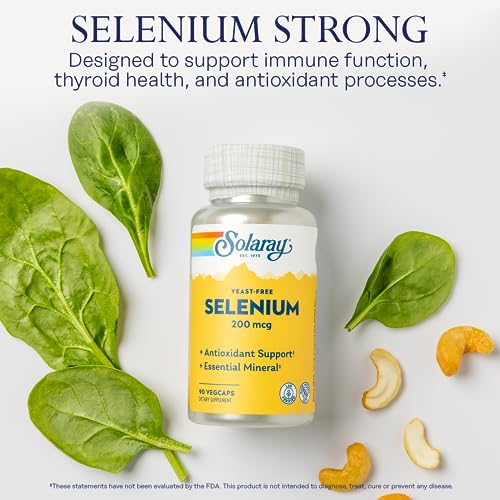 SOLARAY - Solaray Yeast Free Selenium 200mcg – Cápsulas de Selênio para uma Função Tireoidiana Saudável