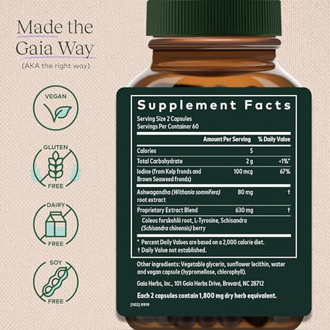 Thyroid Support – Suplemento com Ashwagandha, Kelp, Alga Marrom e Schisandra para Equilíbrio Metabólico Saudável e Bem-estar Geral – 120ml Vegan Liquid - Gaia Herbs