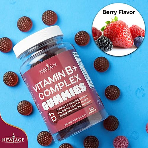 Gomas de Vitaminas do Complexo B NEW AGE com Vitamina B3, B5, B6, B7, B9 – Suplemento para Energia e Saúde