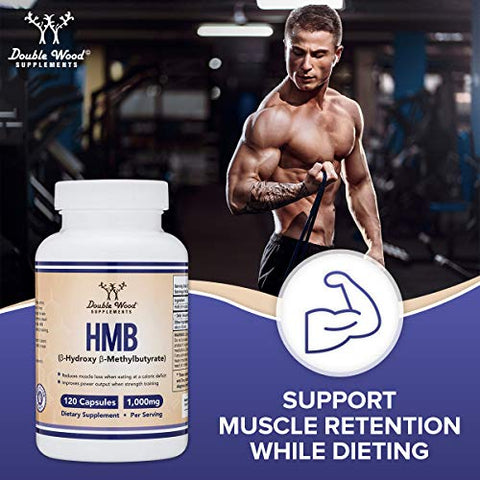 Double Wood Supplements - Suplemento HMB, Testado por Terceiros, Livre de Transgênicos, Sem Glúten, 120 Cápsulas, 1000mg, por Double Wood