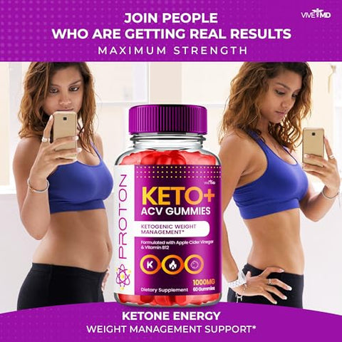 VIVE MD - Proton Keto Gummies Avançado para Gerenciamento de Peso, Gummies de Proteína Keto, Proton Keto Plus Gummies com Suplemento de Vinagre de Maçã 1000mg, Gummies Proton Keto ACV