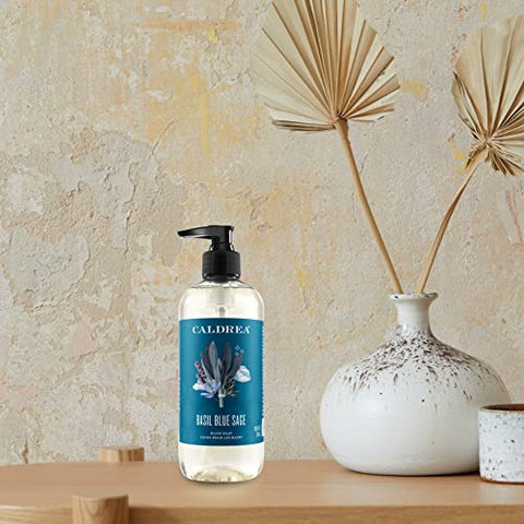 Sabonete Líquido Caldrea, Gel de Aloe Vera, Óleo de Oliva e Óleos Essenciais para Limpar e Condicionar, Manjericão e Sálvia Azul, 320 ml, Pacote com 2