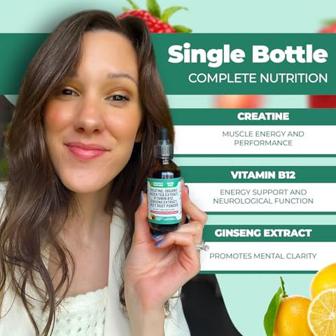 Drops Of Nature - Gotas de Creatina Monohidratada e Vitamina B12 – Com Pó de Beterraba e Chá Verde Orgânico | Marca: [Nome da Marca]