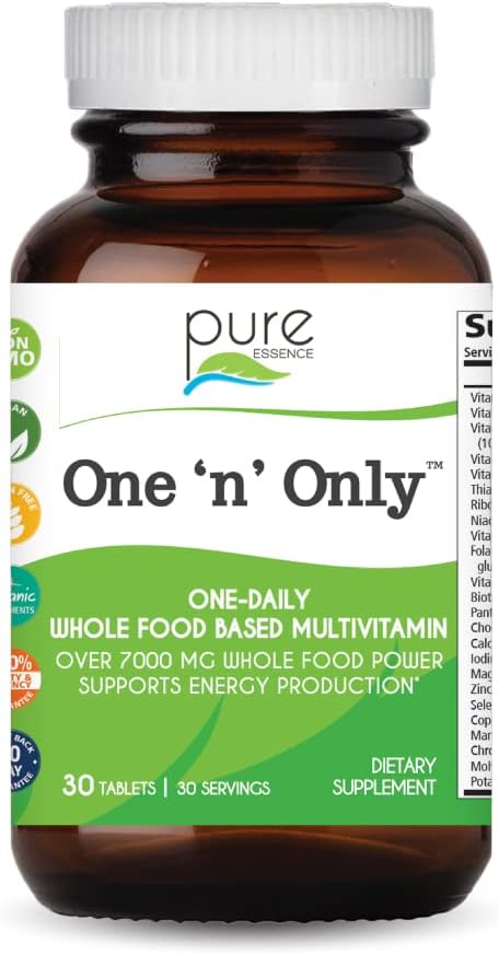 PURE ESSENCE LABS - One n Only Multivitamínico de Alimentos Integrais por Pure Essence – Super Energético Uma Vez ao Dia com Superfoods, Minerais, Enzimas, Vitamina D, D3, B12, Biotina – 30 Comprimidos