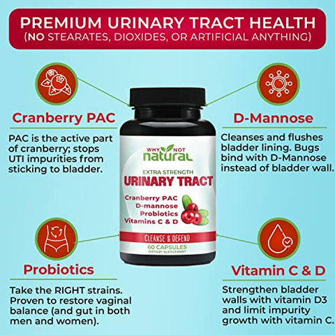 Pílulas UTI 5 em 1 com D-Manose, Extrato de PAC de Cranberry, Probióticos e Vitamina C | 100% Natural e Eficaz - Why Not Natural