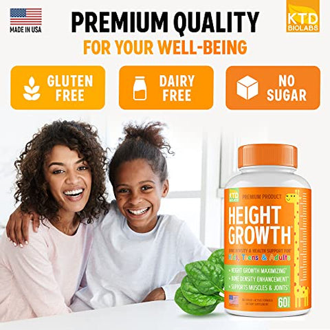 KTD BIOLABS - Pack 2 Growth Maximizer – Vitaminas Naturais para Crescimento de Altura – Feito nos EUA – Comprimidos de Crescimento para Atingir Altura