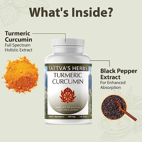 Tattva's Herbs - Tattva’s Herbs Curcuma Turmeric 500 mg, Suporte Antioxidante, Curcuma com Pimenta Preta para Absorção Avançada, 75%% Curcuminoides, 2 Pacotes, 240 g