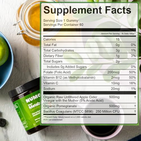Gomas de Vinagre de Maçã – ACV com Vinagre de Maçã Orgânico | 100% Natural | 60 gomas - Numo
