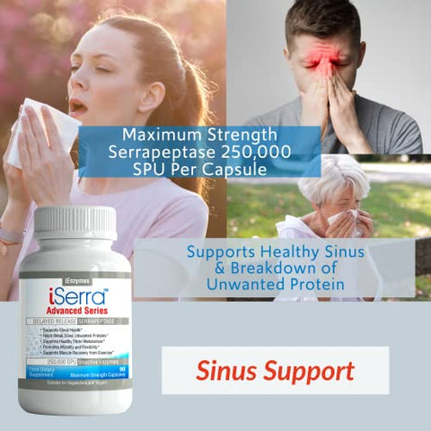 iEnzymes - iSerra 250.000 SPU Enzima Serrapeptase – 90 Cápsulas de Máxima Potência – Até 12x Mais Potente Que Outras Serrapaptases – Tecnologia de Liberação Retardada – Alta Potência Não-OGM, Sem Glúten
