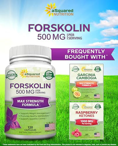 Forskolin 500mg Max Strength – 120 Cápsulas, Suplemento Natural para Perda de Peso Pura, Raiz de Coleus Forskohlii – Pílulas de Dieta Forskolin, Queimador de Gordura Pura para Barriga - aSquared Nutrition