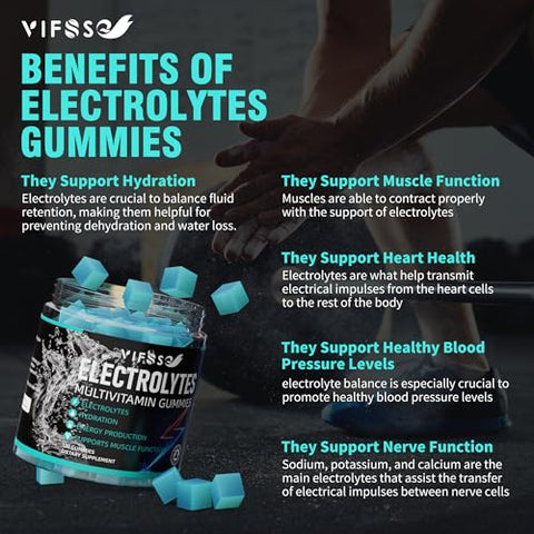 VIFSSG - Gomas de Eletrólitos Sem Açúcar, 120 Gomas Mastigáveis de Eletrólitos com 6 Eletrólitos para Corredores e Esportes de Resistência, Sabor Refrescante de Framboesa Azul, Gomas de Eletrólitos para Hidratação, 1 Pacote