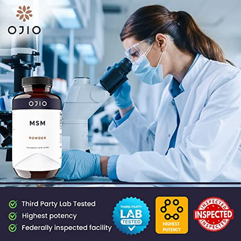 Ojio - OptiMSM Pó MSM Puro – Articulações, Pele, Cabelo, Unhas – Kosher, Vegano, Sem Glúten, Não-OGM, Sem Pesticidas ou Herbicidas – 16 oz (1 Pacote)