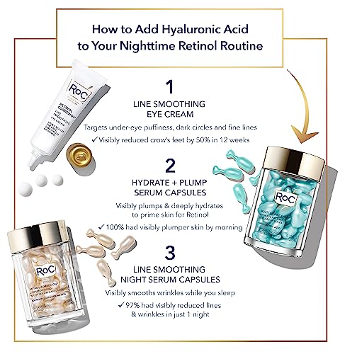 Multi Correxion Cápsulas de Soro Noturno com Ácido Hialurônico (30 CT) para hidratação intensa RoC Cápsulas de Retinol (7 CT), Rotina de Cuidados com a Pele, Tratamento Antienvelhecimento para Rugas - RoC