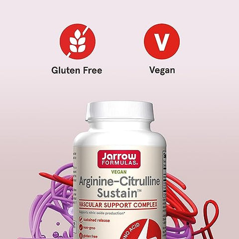 Arginine-Citrulline Sustain: Suplemento Alimentar para Suporte Vascular e Produção de Óxido Nítrico, Saúde Cardiovascular, 120 Comprimidos, Fornecimento de 60 Dias - Jarrow Formulas
