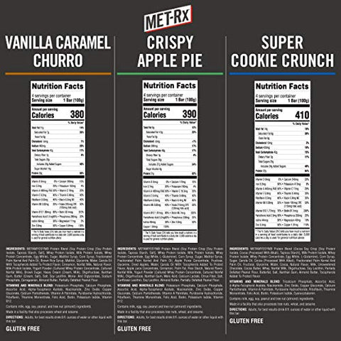 Big 100 Colossal Barras de Proteína Sortidas, Super Cookie Crunch, Baunilha Caramelo Churro e Torta de Maçã Crocante, Marrom, 12 Unidades - MET-Rx