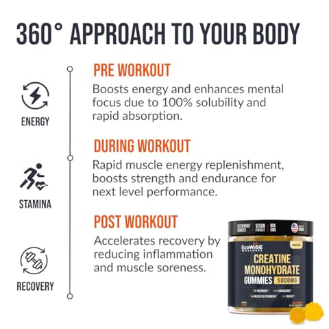 EcoWise Wellness - Gummies de Creatina Monohidratada 5g, Mastigáveis para Homens | Marca: Gummies