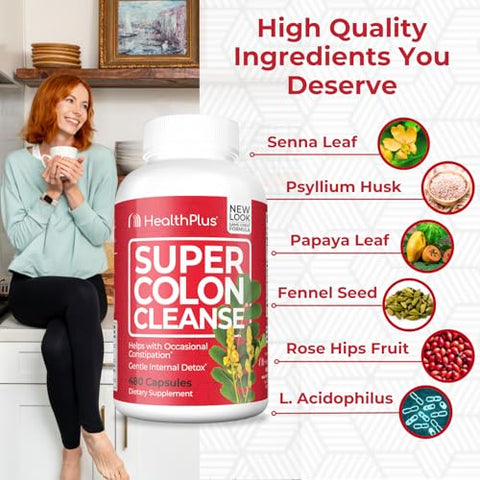 Super Colon Cleanse: 10 Dias de Limpeza – Detox 12 Limpezas, 480 Cápsulas - Health Plus