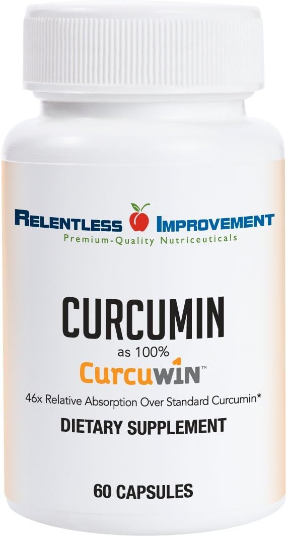 Relentless Improvement - CurcuWin Curcumin 60 Cápsulas Suporte à Inflamação Absorção Relativa 46x Maior que Curcumina Padrão Sem Pimenta Preta