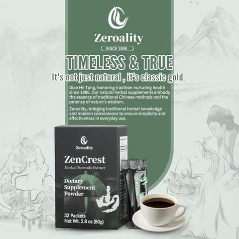 Zeroality - ZenCrest: Suplemento Natural para Próstata, Fórmula Herbal Chinesa Tradicional, Promove uma Próstata Saudável, Melhora a Função Urogenital, Sem Efeitos Colaterais, (32 Pacotes – 1 Caixa)