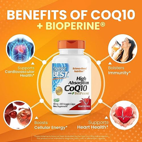 Doctor's BEST - Doctor’s Best CoQ10 com BioPerine, Saúde do Coração – Alta Absorção | 60 cápsulas | 100mg | Antioxidante | Energia | Saúde Cardiovascular