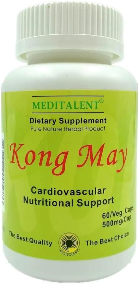 Meditalent - Kong May – Suplemento Herbal com Arroz Vermelho Fermentado, Pó de Natto Fermentado, Cogumelos Antrodia | Suporte Cardiovascular Natural para Saúde e Bem-Estar Geral – 60 Cápsulas
