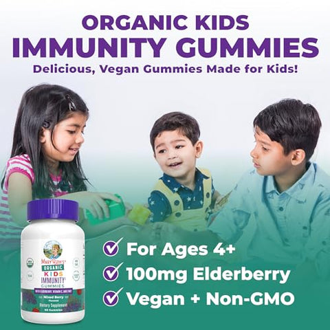 Gummies Infantis de Suporte Imunológico | Orgânicos Certificados pelo USDA | Vitamina C, Zinco e Gummies de Sabugueiro para Crianças | Suporte Imunológico para Crianças a partir de 4 anos | Vegano | Não-OGM | Livre de Glúten - MaryRuth Organics