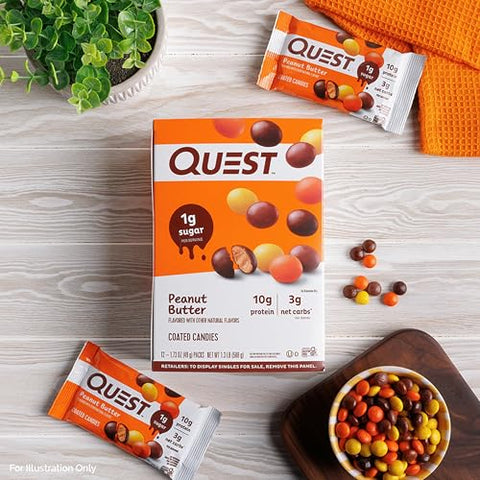 Coated Candies – Amendoim, 1g Açúcar, 10g Proteína, 4g Carboidratos Líquidos, Sem Glúten, Amigo do Keto, 12 Unidades - Quest Nutrition