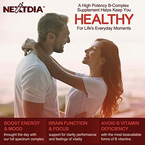 Nextdia - Vitaminas B em Gomas Veganas com 2000 mcg de Metil B12, Metil Folate | Mais Colina Inositol, Vitamina C Zinco para Energia, Humor, Imunidade, Saúde