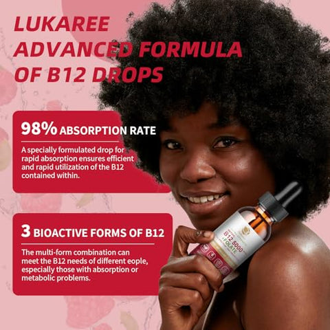 Lukaree - Vegan B12 Líquido – Gotas Sublinguais de Vitamina B12 – 5000 mcg Methylcobalamin, 3000 mcg Adenosyl – 30 ml