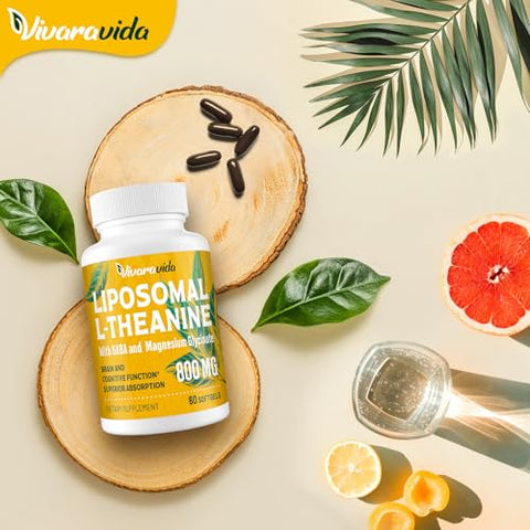 Vivaravida - L-Theanine 800mg – Suplemento Natural de L-Theanine com GABA e Magnésio Glicinato – Relaxamento, Sono (60 Softgels)