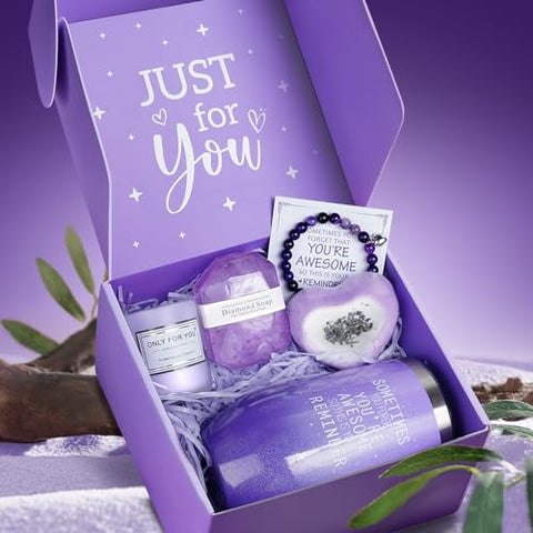 Apjielop - Presentes de Aniversário para Mulheres – Conjunto de Cesta de Presentes Relaxantes de Spa de Lavanda para Mulheres, Mãe, Irmã, Melhor Amiga, Esposa, Namorada, Ela – Dia das Mães, Natal, Feliz Aniversário para Mulheres