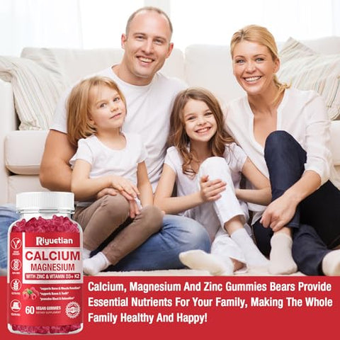 Riyuetian - Gomas de Cálcio Magnésio Zinco com Vitamina D3, Alta Absorção de Zinco para os Ossos – Marca: [Nome da Marca]