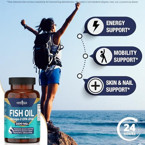 Ômega 3 Fish Oil 2500mg – Reforço Imunológico – Óleo de Peixe – 60 Cápsulas - NEW AGE