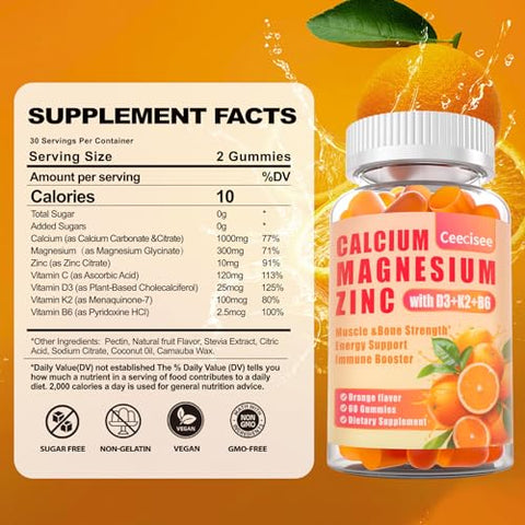 Ceecisee - Gomas de Cálcio Magnésio Zinco com D3 – Fortaleça seus ossos e imunidade