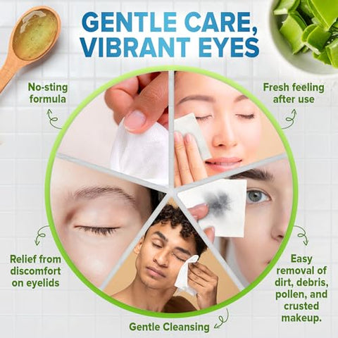 Lenços de Limpeza para Pálpebras 160 Unidades, Lenços Individuais para Limpeza das Pálpebras, Lenços Hidratantes para Olhos Irritados, Coceira e Secos, Lenços Hipoalergênicos para Limpeza dos Olhos - JJ CARE