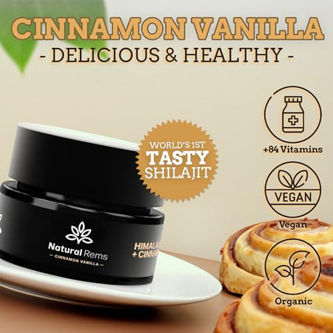 Natural Rems - Shilajit Orgânico Sabor Canela Baunilha – Pure Himalayan Organic – Suplemento Ácido Fúlvico Shilajit Puro – Energia e Foco – Saúde Holística