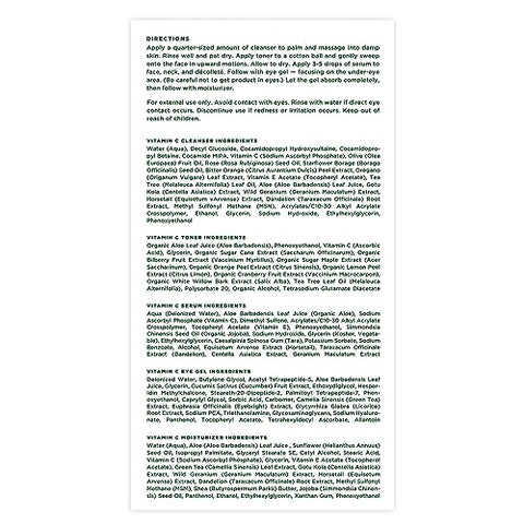 Tree of Life Beauty - Árvore da Vida Vitamina C Iluminadora Kit Completo 5-Pack: Sérum (30 ml), Creme Hidratante (50 ml), Gel para os Olhos (15 ml), Tônico (120 ml), Gel de Limpeza (120 ml), Renovador Facial, Limpo