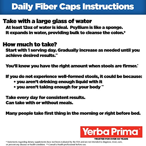 Daily Fiber Caps Formula 400 Cápsulas (Pacote com 2) – Fibra Solúvel/Insolúvel com Casca de Semente de Psyllium, Goma de Acácia, Suplemento de Fibra de Maçã - Yerba Prima