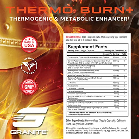Granite Supplements - Thermo Burn by Granite® – Nova Fórmula Avançada Termogênica, Metabólica e de Humor (90 Cápsulas)