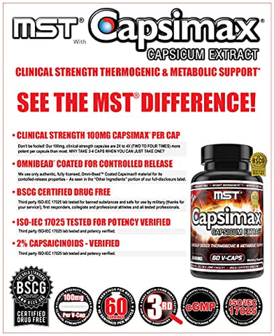 Suplemento MST Capsimax 100mg V Cápsulas, 60 Porções – Gerenciamento de Peso, Termogênico, Controle de Apetite, Queima de Calorias, Saúde Metabólica, Livre de Estimulantes. BSCG