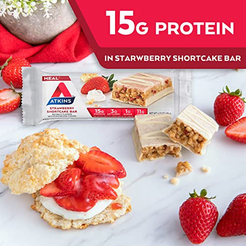 Barra de Proteína Sabor Morango, Alto Teor de Fibras, 1g Açúcar, 3g Carboidratos Líquidos, Substituto de Refeição Keto Amigável, 30 Unidades - Atkins