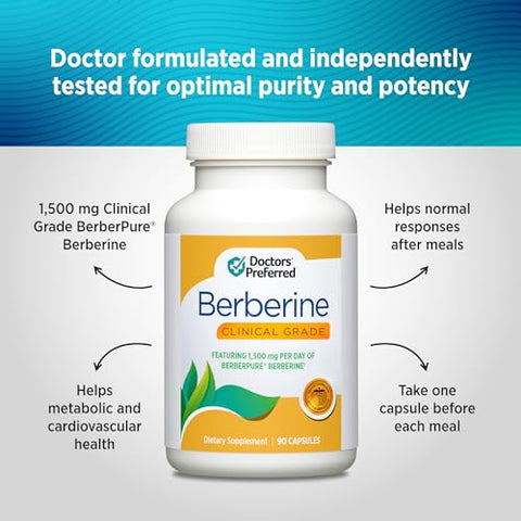 DOCTORS' PREFERRED - DOCTORS’ PREFERRED Berberine – Suplemento Clínico de Grau Médico | Fórmula do Médico | 1500 mg por Porção Diária | Fornecimento de 30 Dias