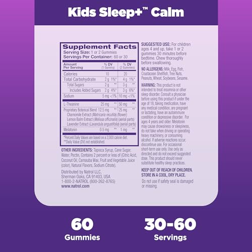 Kids Sleep Calm – Gomas de Melatonina e L-Teanina para um Sono Tranquilo e Calmante – 60 Gomas de Melatonina com Sabor de Morango – Fornecimento de 60 Dias - Natrol