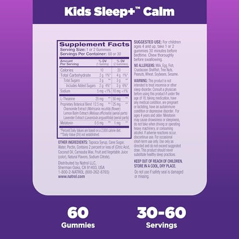 Kids Sleep Calm – Gomas de Melatonina e L-Teanina para um Sono Tranquilo e Calmante – 60 Gomas de Melatonina com Sabor de Morango – Fornecimento de 60 Dias - Natrol