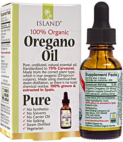 Island Nutrition - Óleo de Orégano Orgânico Líquido – 100% Puro