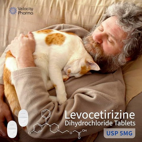 Velocity Pharma - Levocetirizina Dicloridrato 5mg Comprimidos, Alívio de Alergia por 24 Horas, Antialérgico Não Sonolento, 180 Unidades