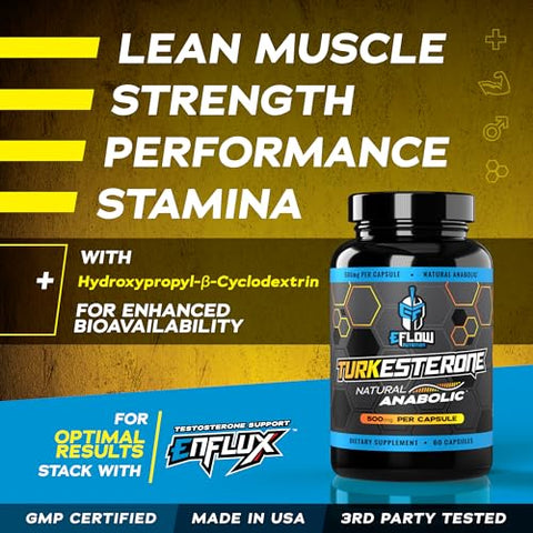 Turkesterone para Homens [Maior Pureza] – Ciclodextrina para Alta Absorção – Aumente a Resistência e o Crescimento Muscular Magro – 100% Eficiente - eFlow Nutrition